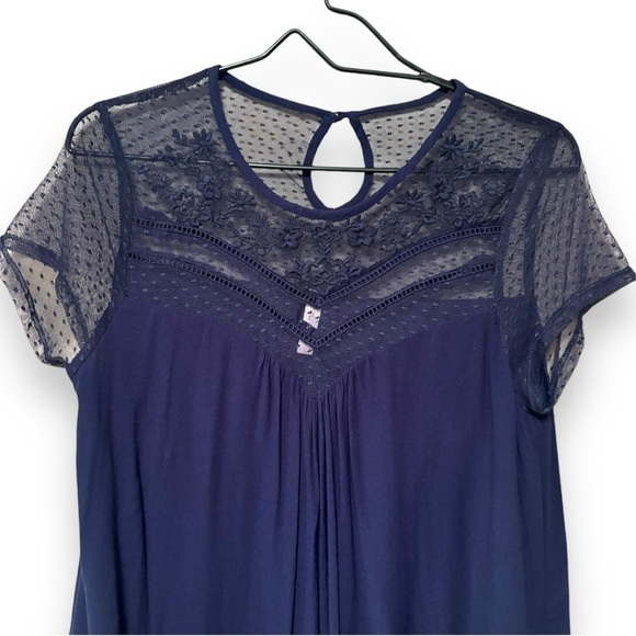 Xhilaration Flowy Lightweight Navy Lace Detail Keyhole Back Cutout Mini Dress - Picture 6 of 16